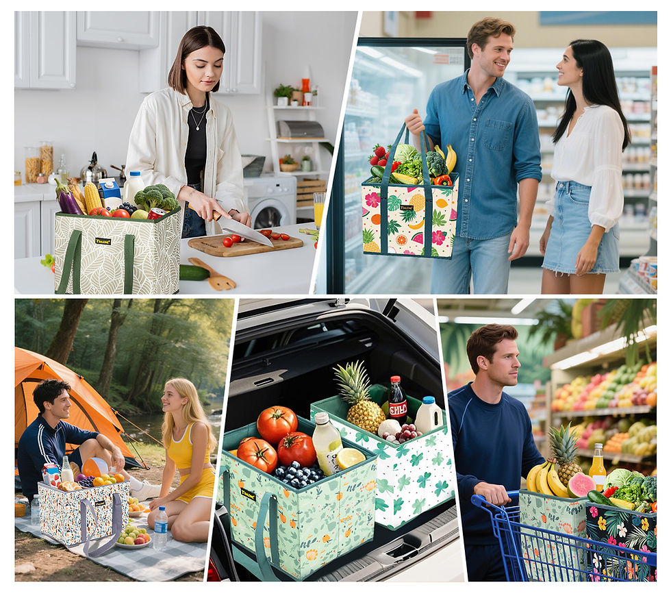 Thumbnail: (3 Pack) Foldable Reusable Grocery Bags, with Reinforced Bottoms