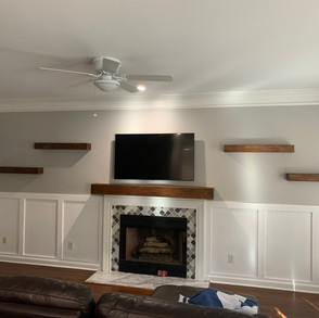 Wainscoting, Mantel and Shelves in the Living Room