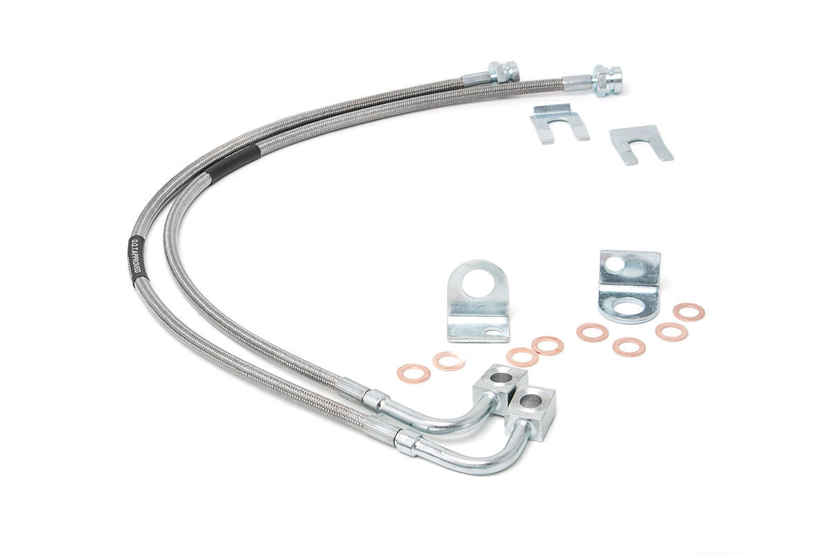 ROUGH COUNTRY 89707 Front Stainless Steel Brake Lines for Jeep JK 07-18