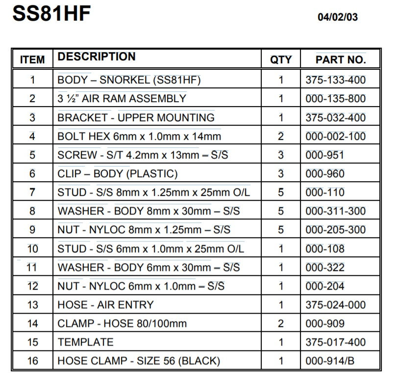 Thumbnail: ARB SS81HF Snorkel for Toyota Landcruiser 80 Series 01/90 - 03/98