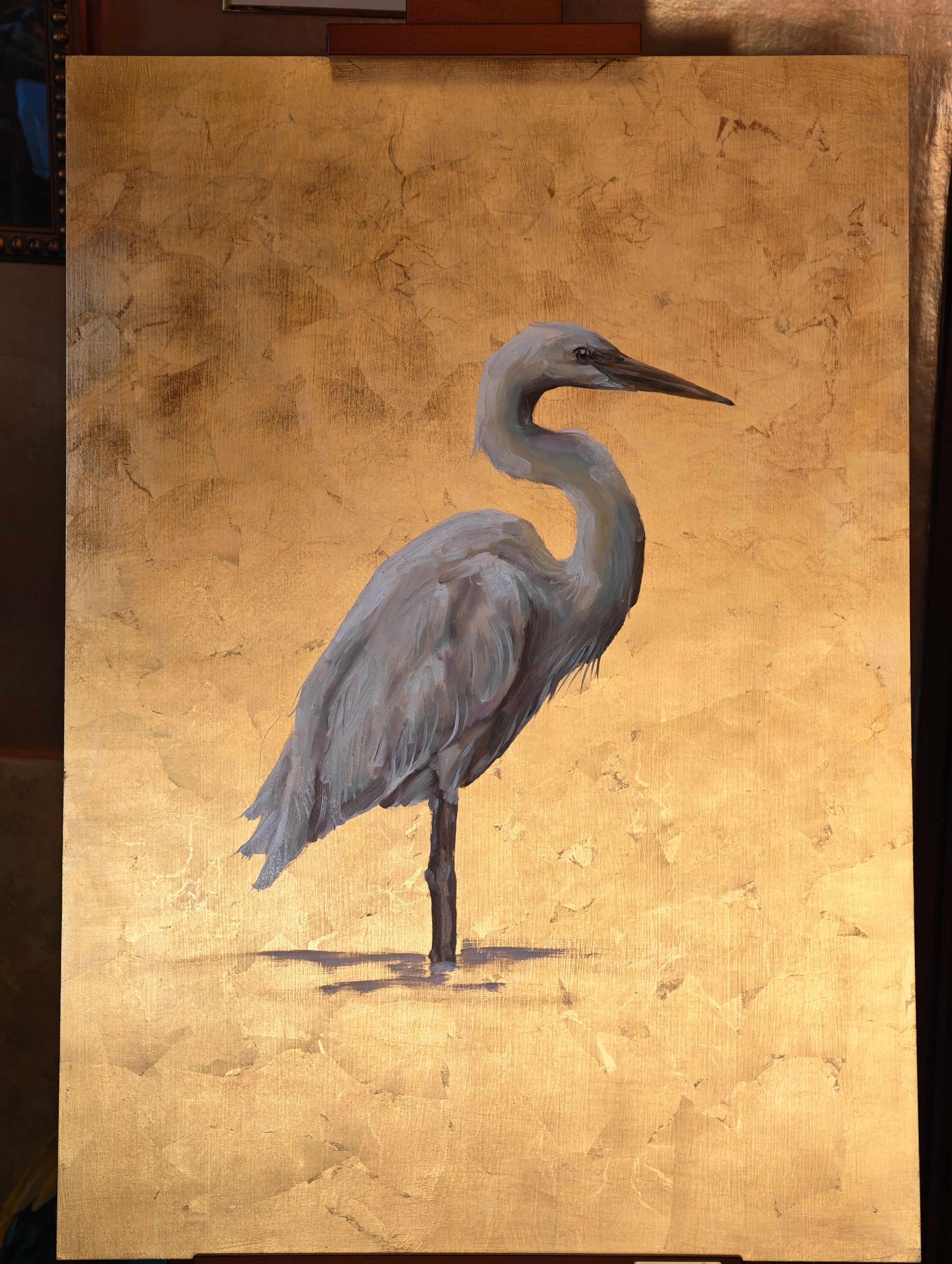 Great Egret - oil on metal leaf