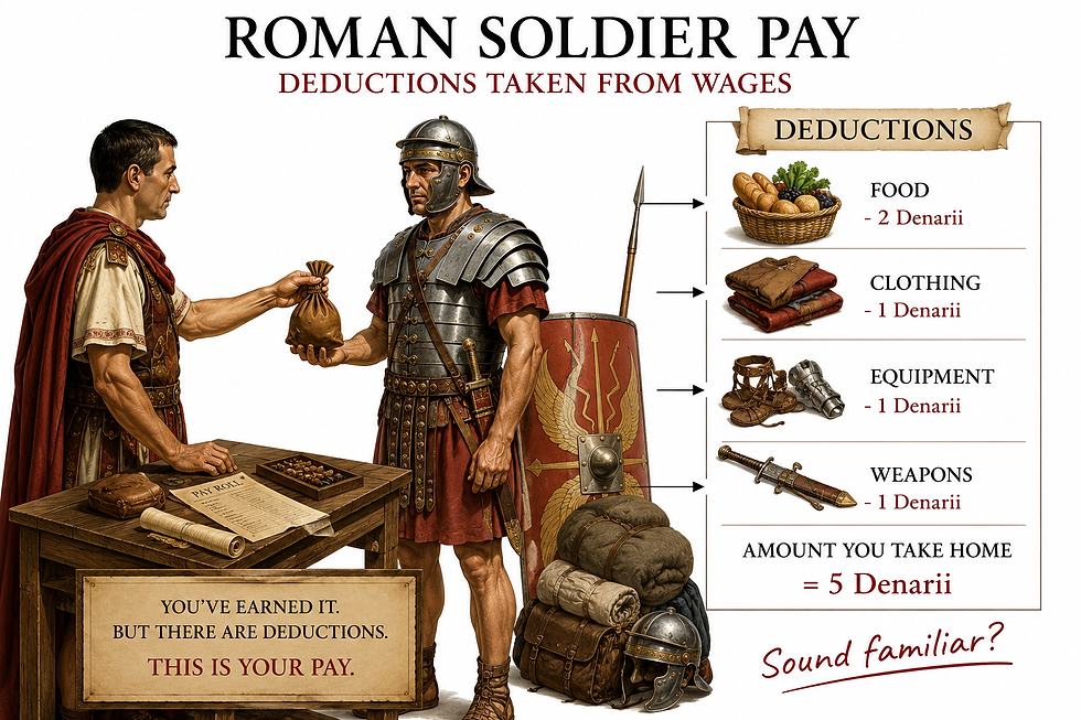 A Roman soldier getting paid