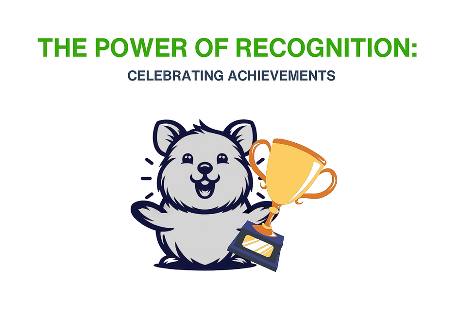 A cute quokka holding a trophy with the title ‘The Power of Recognition: Celebrating Achievements.’ This image represents the importance of recognizing and celebrating employee successes to boost morale and motivation in the workplace