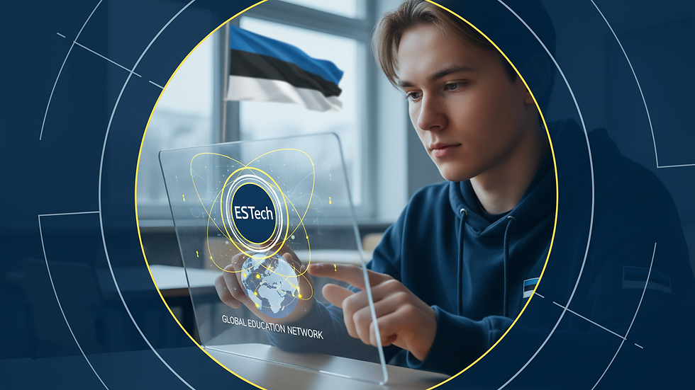 Close-up of a student using a tablet in an Estonian school