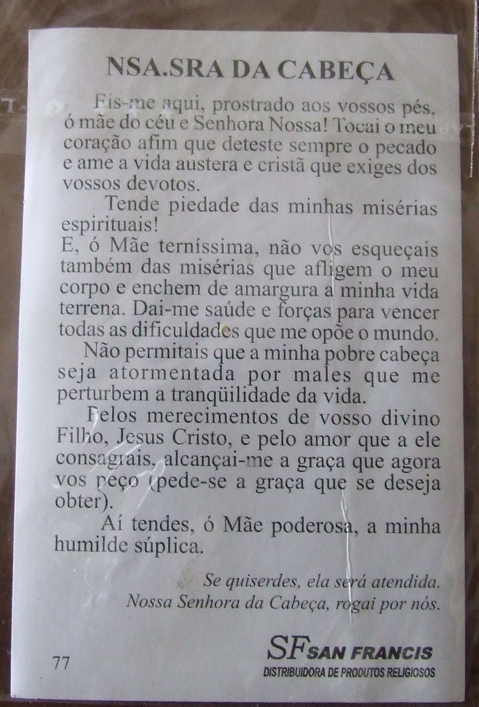 Miniatura: Santinho Nossa Senhora da Cabeça