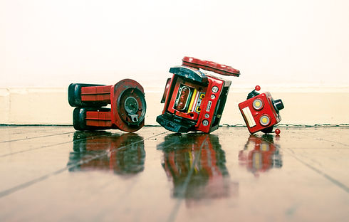 retro red robot sad and broken on old wo