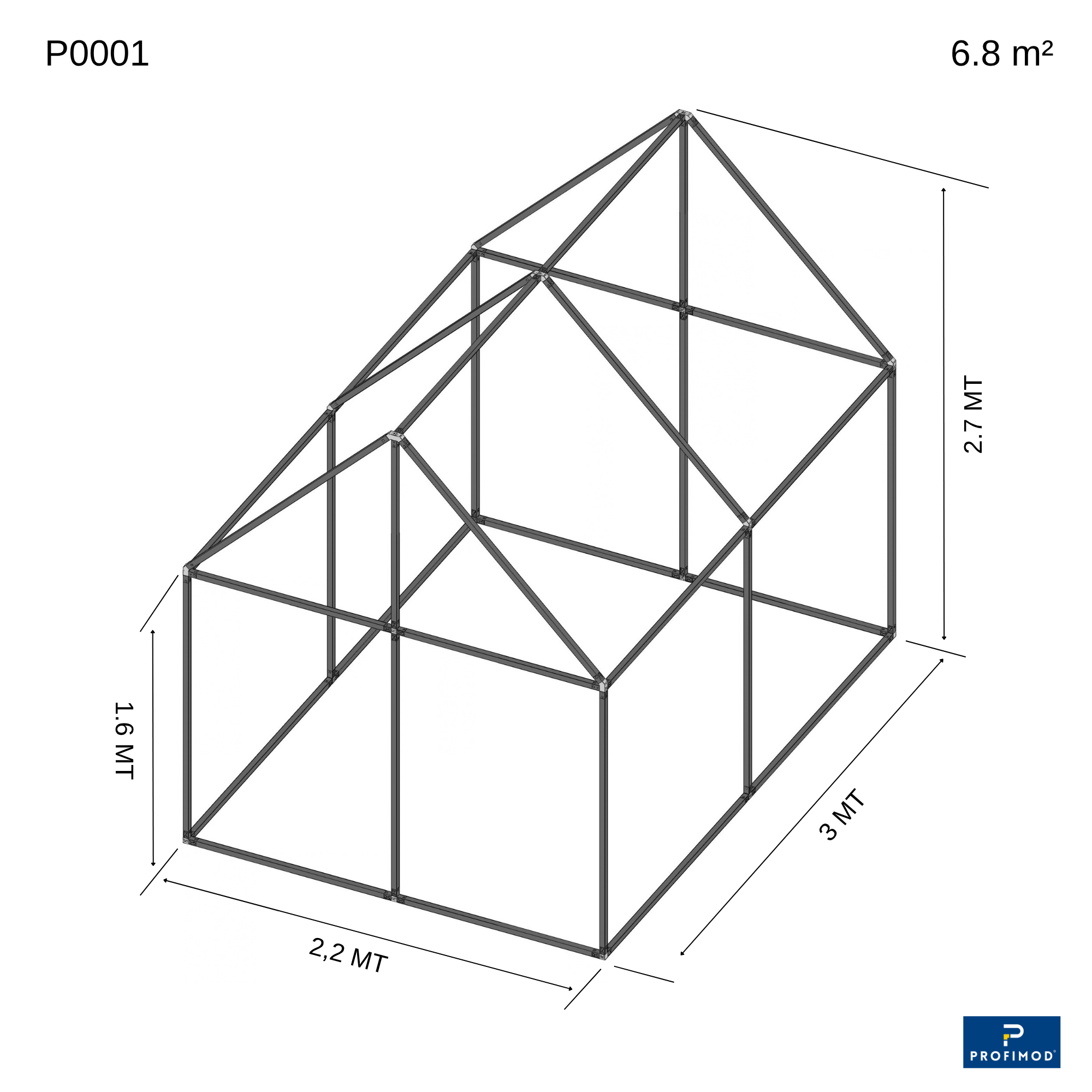 Profimod® Galvaniz Profil 6.8 m² Likya Medium Modüler Sera İskeleti