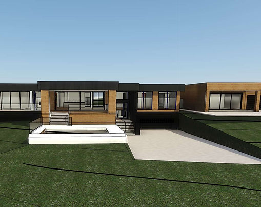 Contemporary single storey home with timber and dark cladding and swimming pool, approved as a dual occupancy in Murrumbateman NSW