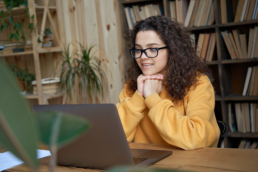 Hispanic teen girl, latin young woman school student, remote worker learning watching onli