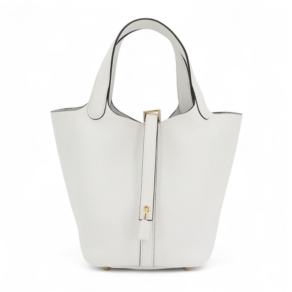 Thumbnail: Picotin Lock PM New White Clemence Leather Bucket Bag – Gold Hardware - ArvelleParis