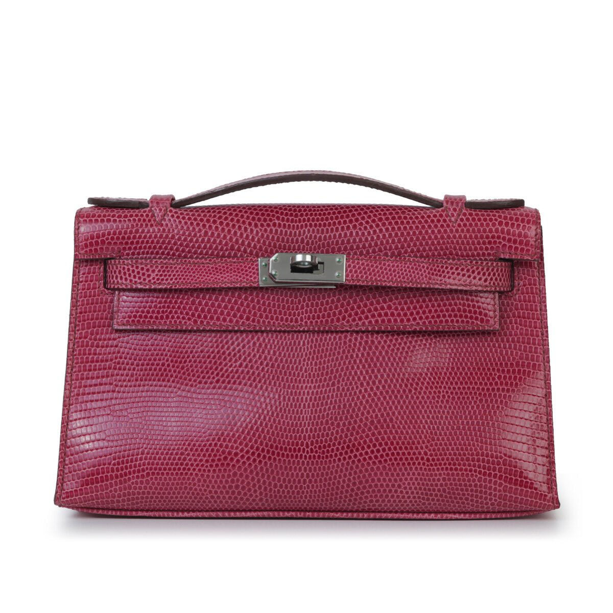 Pochette Fuchsia Lizard Leather Clutch – Silver Hardware - ArvelleParis