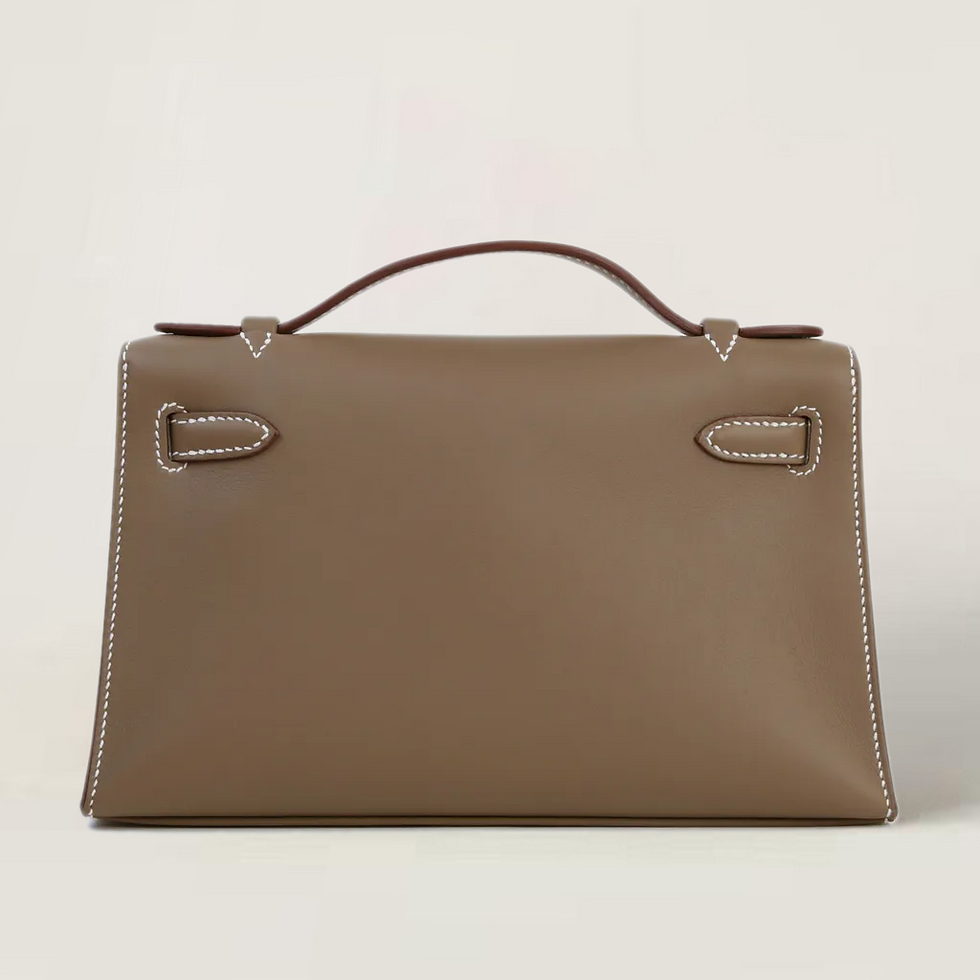 Thumbnail: Pochette Etoupe Swift Leather Clutch – Gold Hardware - ArvelleParis