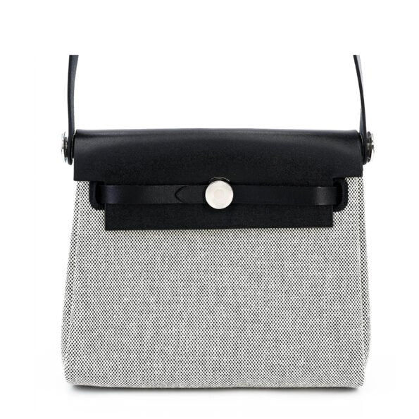 Herbag Zip Mini 20 Noir & Ecru Canvas with Vache Hunter Leather – Silver Hardware - ArvelleParis