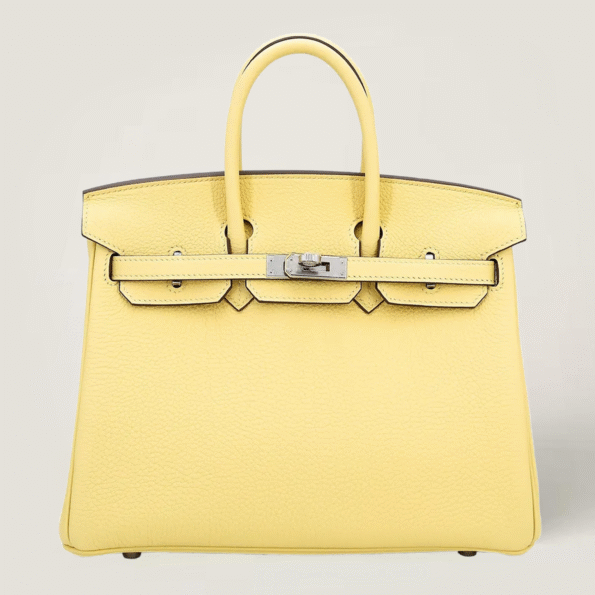 Thumbnail: 25cm Jaune Poussin Togo Leather Handbag – Silver Hardware - ArvelleParis
