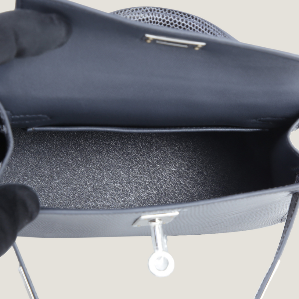 Thumbnail: Mini II Ardoise Lizard Leather Handbag – Silver Hardware - ArvelleParis