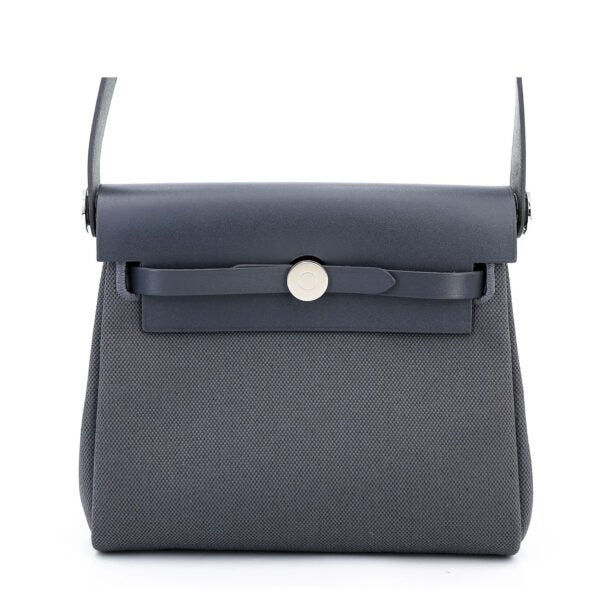 Herbag Zip Mini 20 Ardoise Canvas & Vache Hunter Leather Bag – Silver Hardware - ArvelleParis
