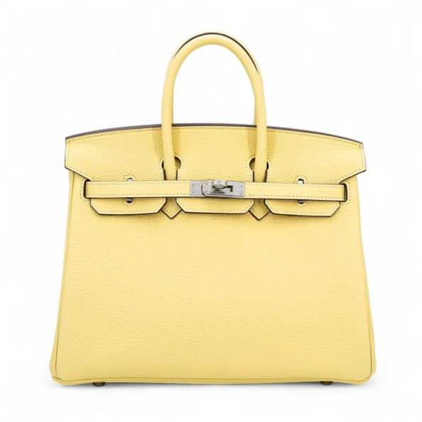 25cm Jaune Poussin Togo Leather Handbag – Silver Hardware - ArvelleParis