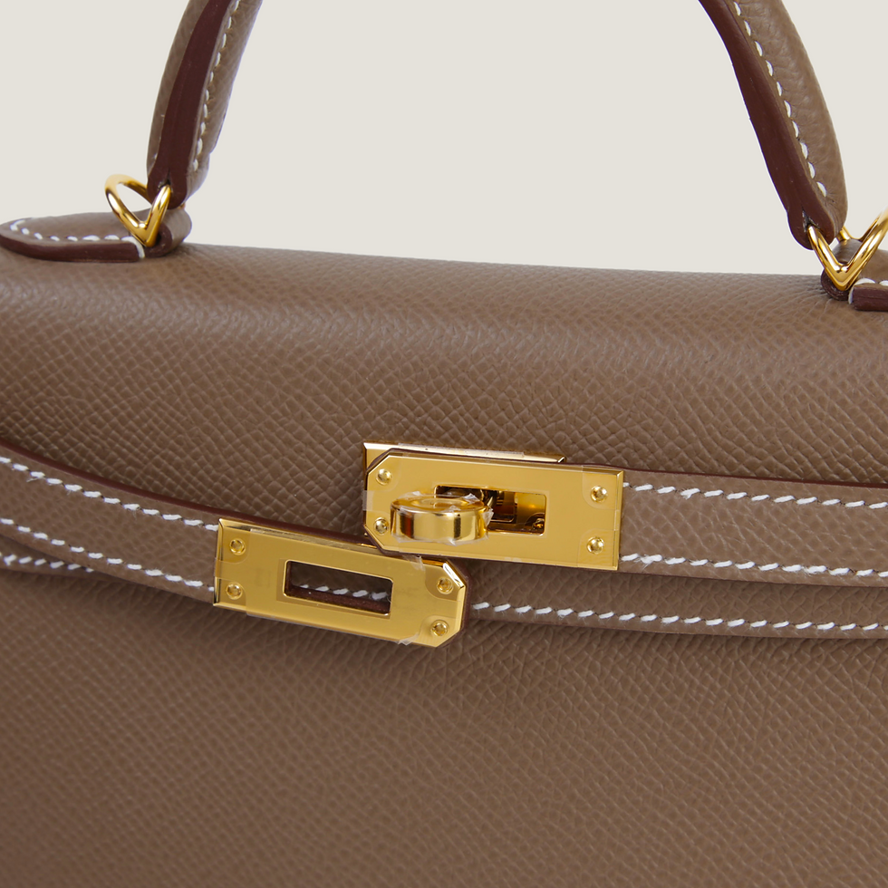 Thumbnail: Mini II Etoupe Epsom Leather Handbag – Gold Hardware - ArvelleParis