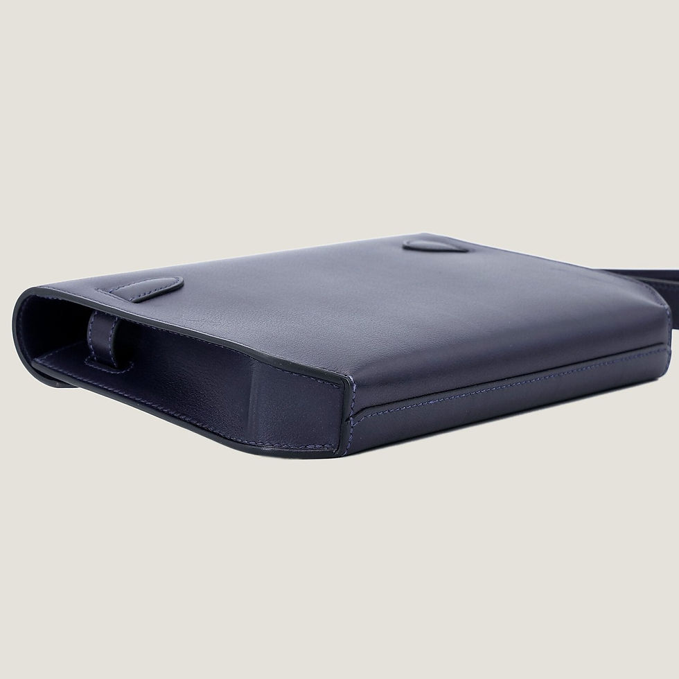 Thumbnail: Depeches 25 Bleu Nuit Evergrain Leather Clutch – Gold Hardware - ArvelleParis