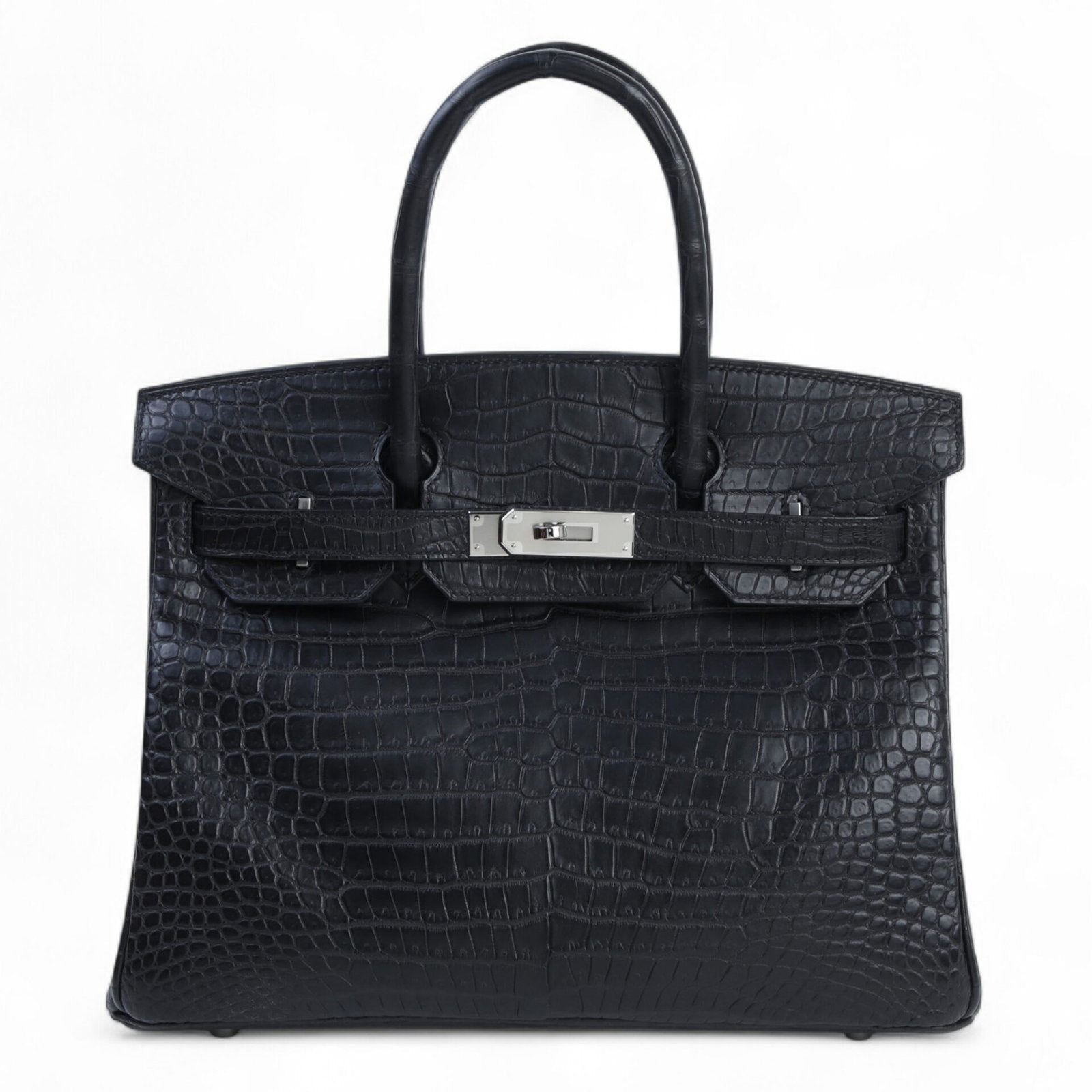 30cm Noir Porosus Crocodile Handbag – Silver Hardware - ArvelleParis