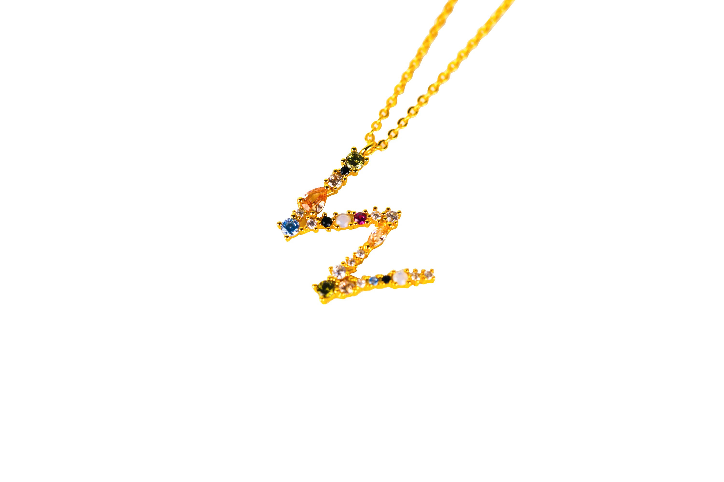 Soul Gemstone Letter Necklace -W