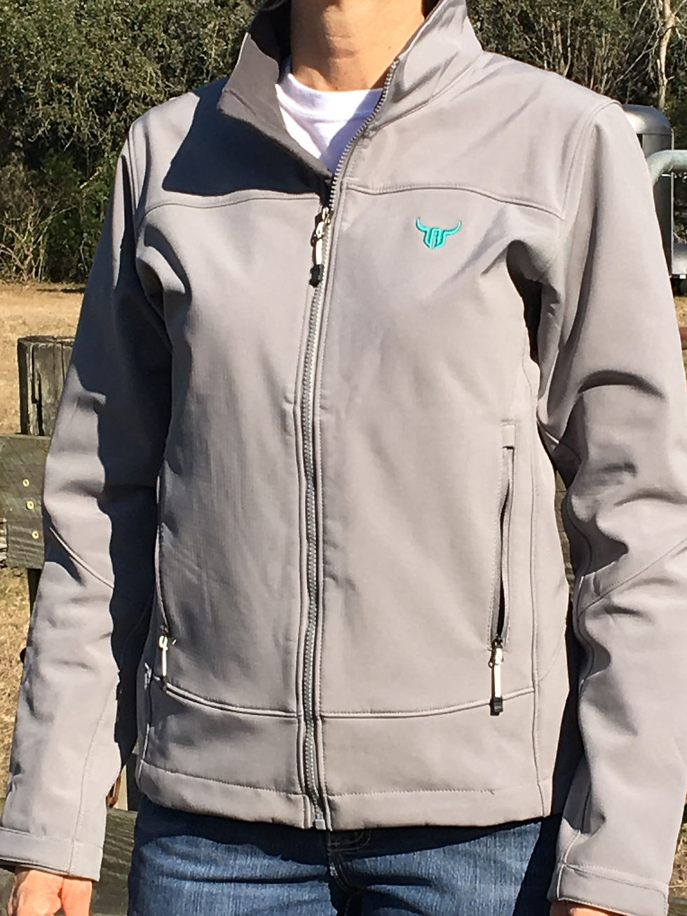 Thumbnail: Ladies Light Grey & Turquoise Soft Shell