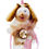 Thumbnail: dog doll with delicate floral brocade dress, faux fur collar, and stunning gold pendant close up