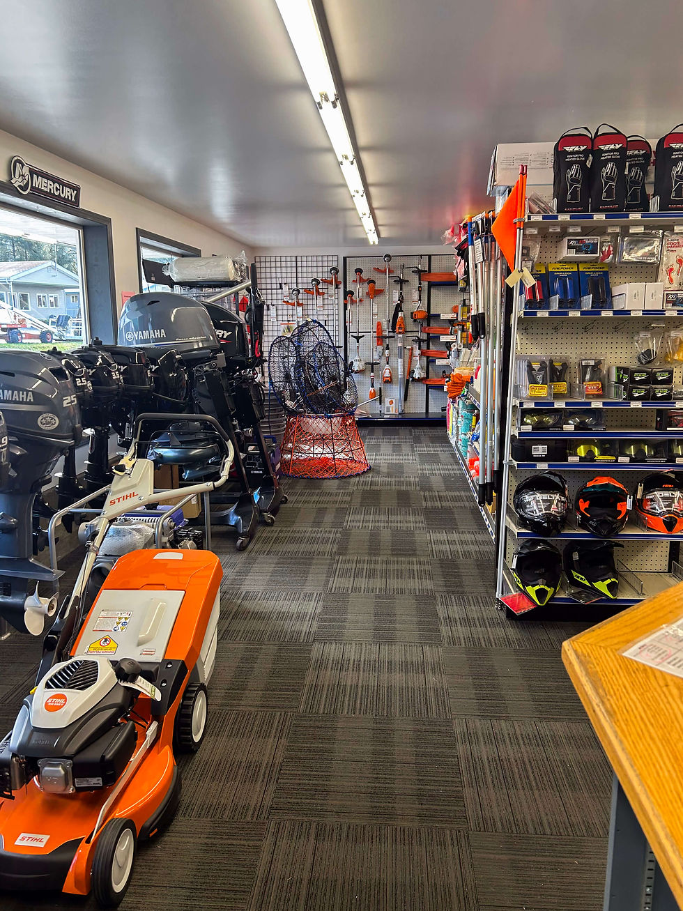 Wrangell marine retail store selling Yamaha, Mercury, Scotty, Sea Choice, Seadog, Stihl, and other accessories