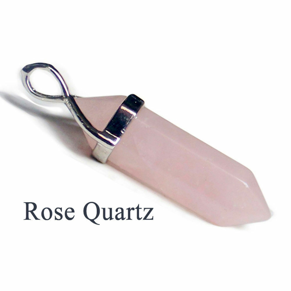 Pendentif Quartz Rose Hexagonal Pointe Biterminé