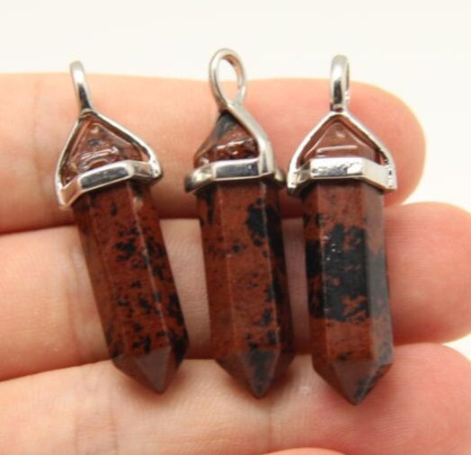 Miniature : Pendentif Mahagony Obsidienne Hexagonal Pointe Biterminé