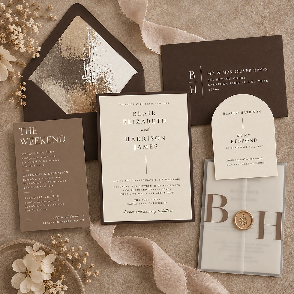Blair elegant modern wedding invitation suite with vellum and black details