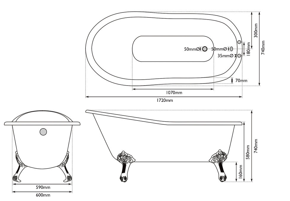 Thumbnail: Marlow Cast Iron Bath by Hurlingham Tech Drawing