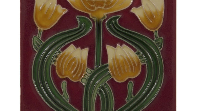 Set of 10 Yellow Tulip on Red Tiles | Carron