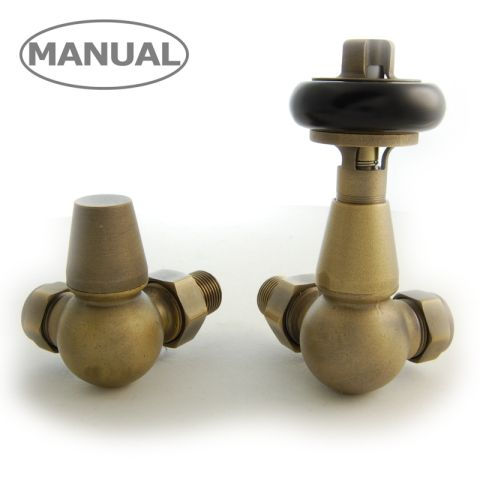Thumbnail: Eton Traditional Old English Brass Manual Corner classic radiator valve and lockshield