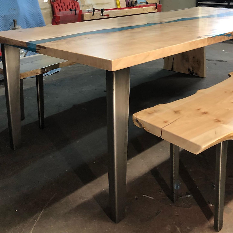 Thumbnail: Silver Maple River table with Silver Maple waterfall benches. 