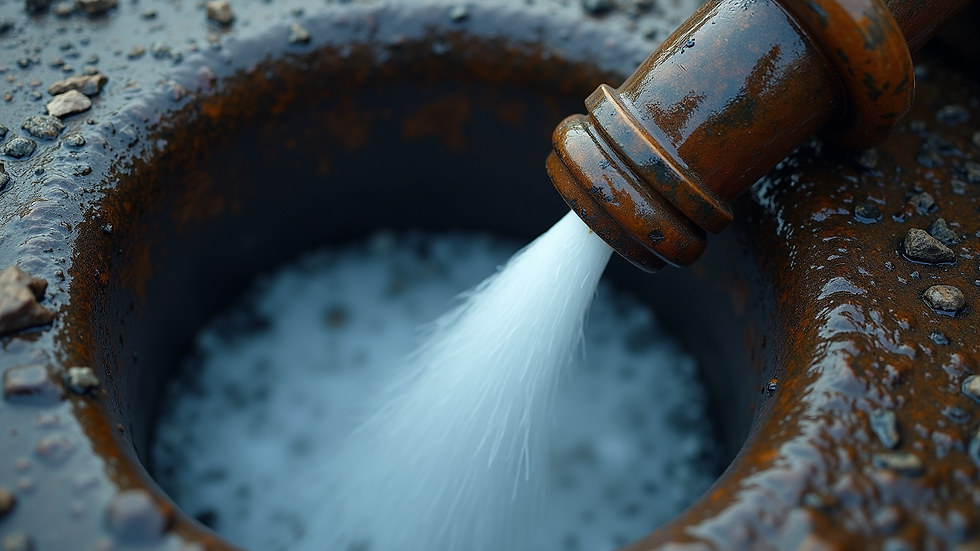 High angle view of a water jet nozzle cleaning a drain pipe