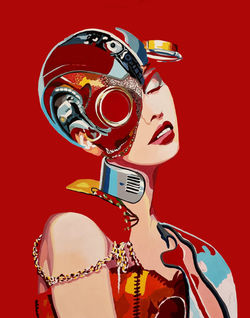 Sexy cyborg per elon musck acrilico su tela 2025 70x113