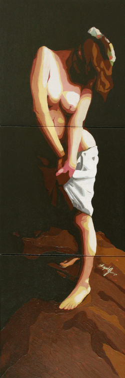 "Euridice" acrilico su 3 tavole 40x120