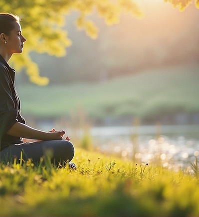 A mindful individual sitting calmly in a
