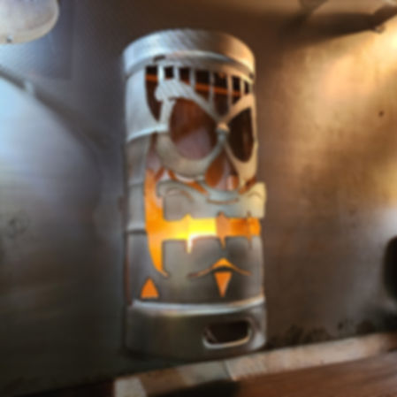 Tiki Warrior Wall Light | Repurposed Keg | Unique Sconce Lamp