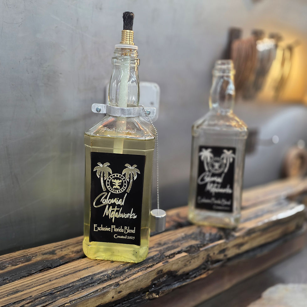 Whiskey Bottle Tiki Torch Sconce outdoor candle metal art by Colonial Metalworks