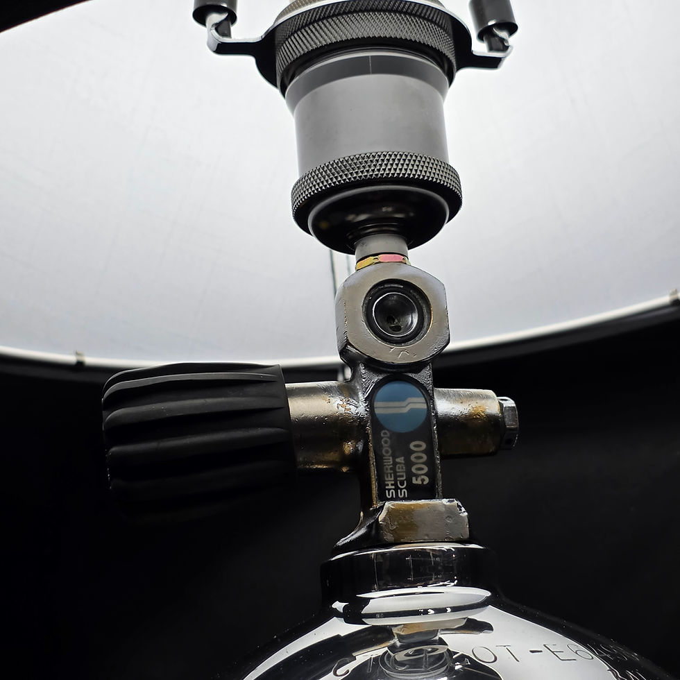 Thumbnail: Close-up of lamp hardware mounted above repurposed scuba tank cylinder