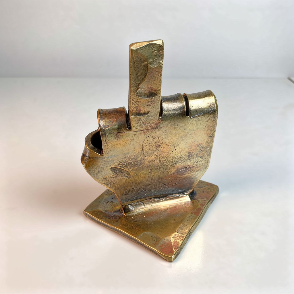 Forged Brass Middle Finger Desk Art Sculpture