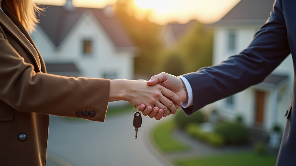 High angle view of a real estate agent handing house keys to a new homeowner