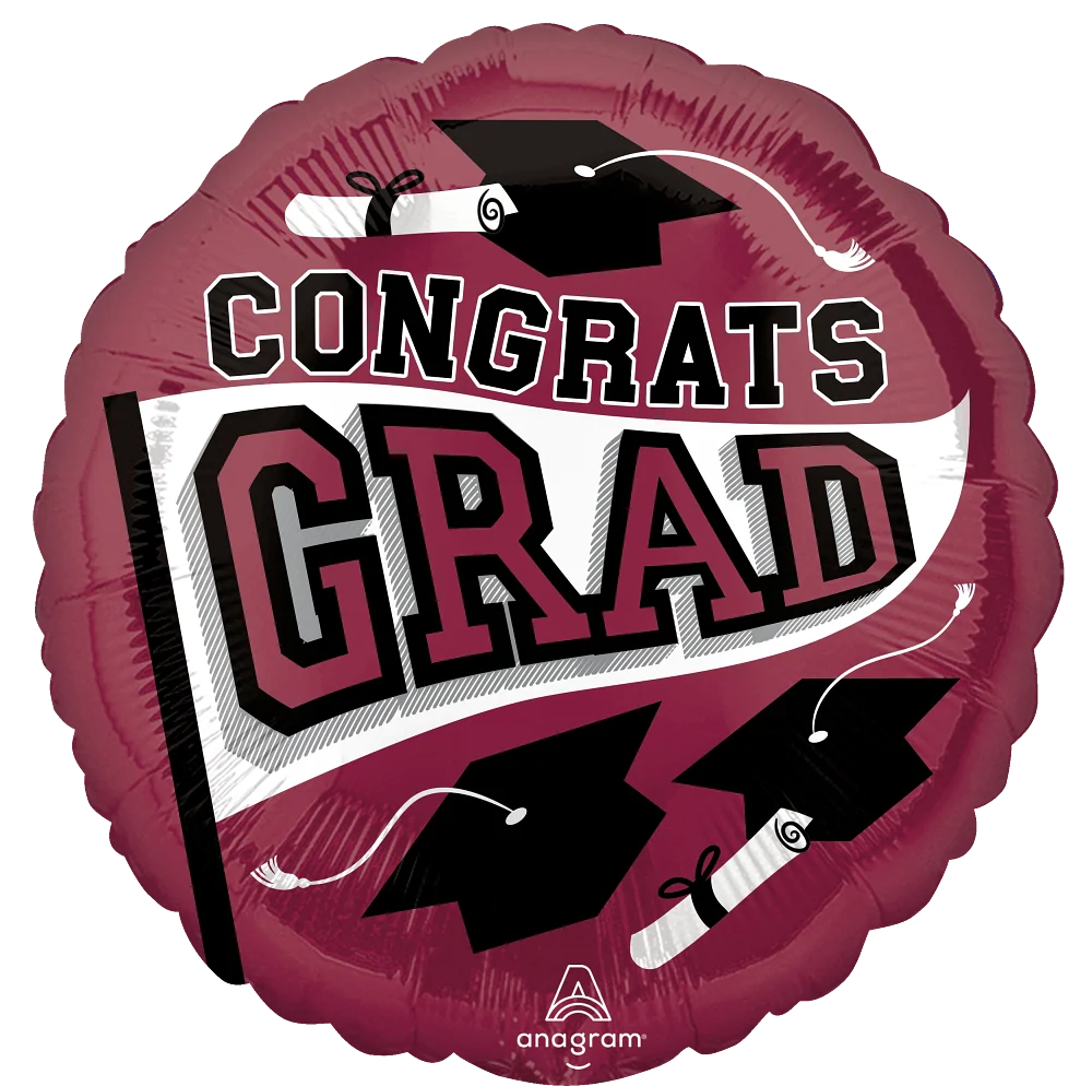 18" Graduation Balloon - Congrats Grad. Maroon