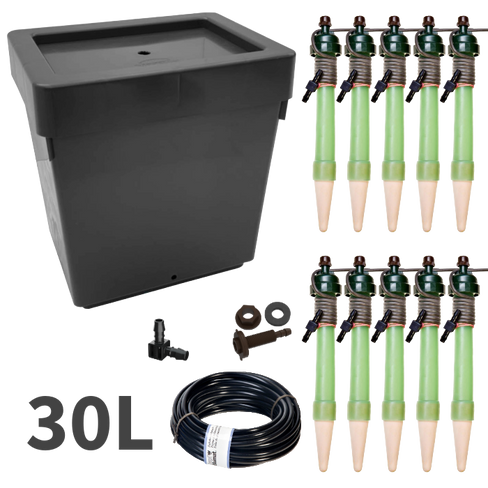 Set mit 10 Maxi Tropf-Blumat, 30L Wassertank, Endstück und Hochtankanschluss