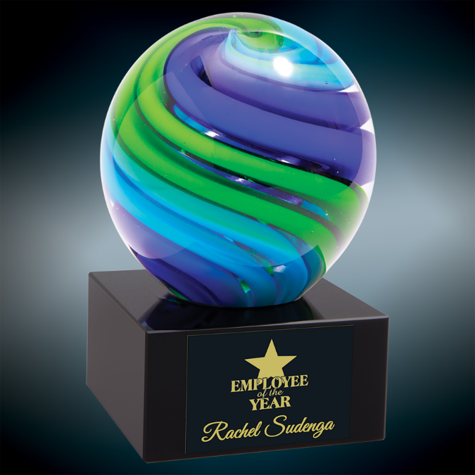 Thumbnail: Two Tone Sphere Art Glass on Black Base