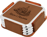 Thumbnail: Square Leatherette Silver Edge Coaster Set with Holder