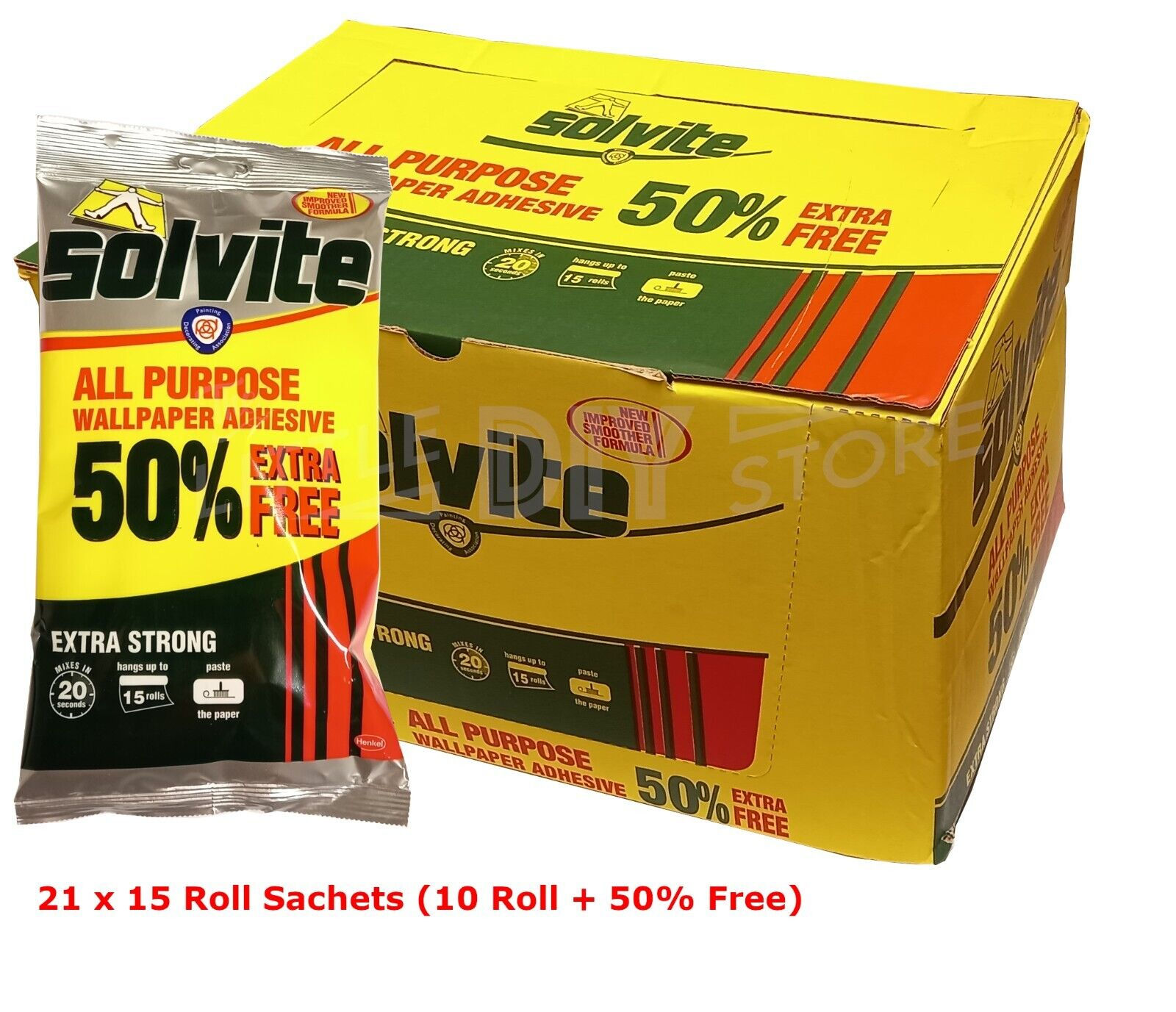 Solvite Wallpaper Paste All Purpose Extra Strong Decorator 15 Roll Sachet x 21