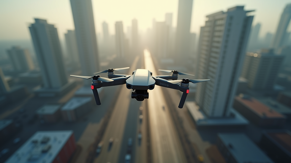 High angle view of a drone capturing a cityscape for branding video